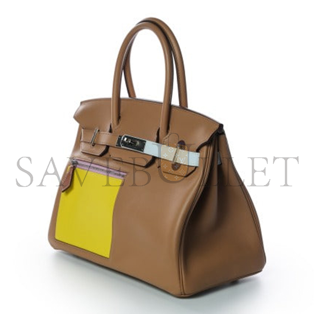 H**mes master birkin colormatic 30 swift leather chailimeblue brumecassis silver buckle bag msbk3515001 (30*22*16cm)